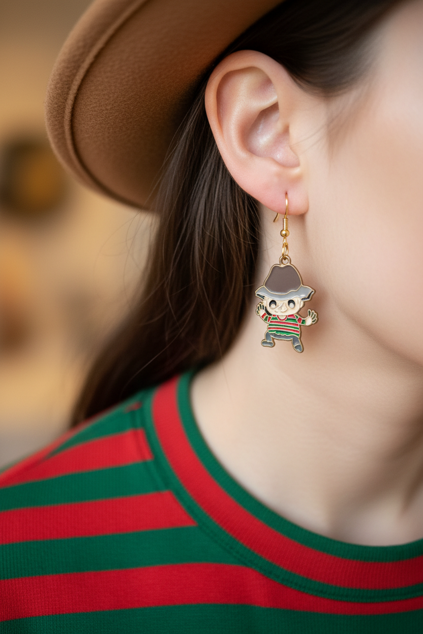 Horror Freddy Krueger Earrings - Nightmare on Elm Street Fan Gift
