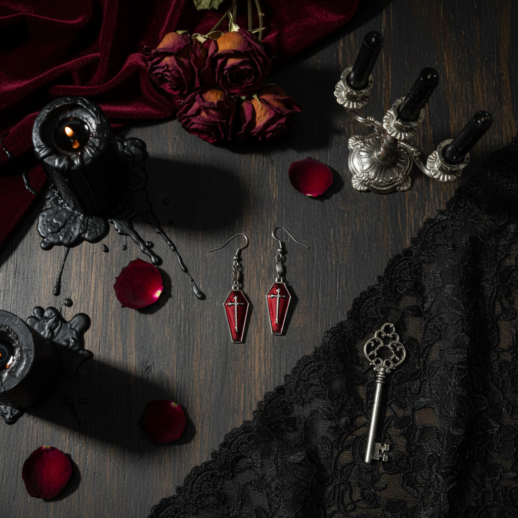 Gothic Vampire Coffin Earrings – Witchy Dangle Jewelry