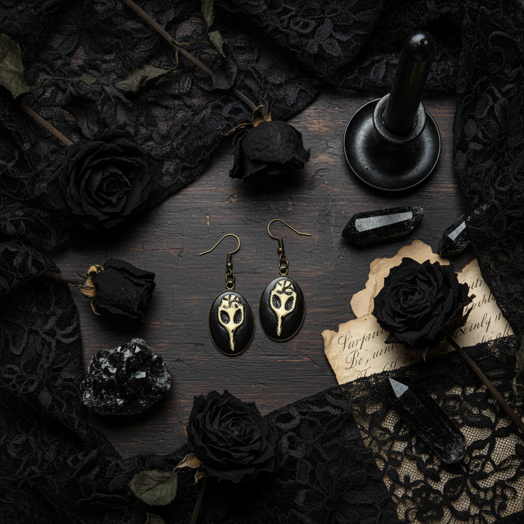 Gothic Raven Skull Earrings – Witchy Statement Jewelry