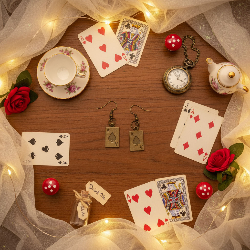 Alice in Wonderland Red Queen Card Earrings – Whimsical Storybook Jewelry