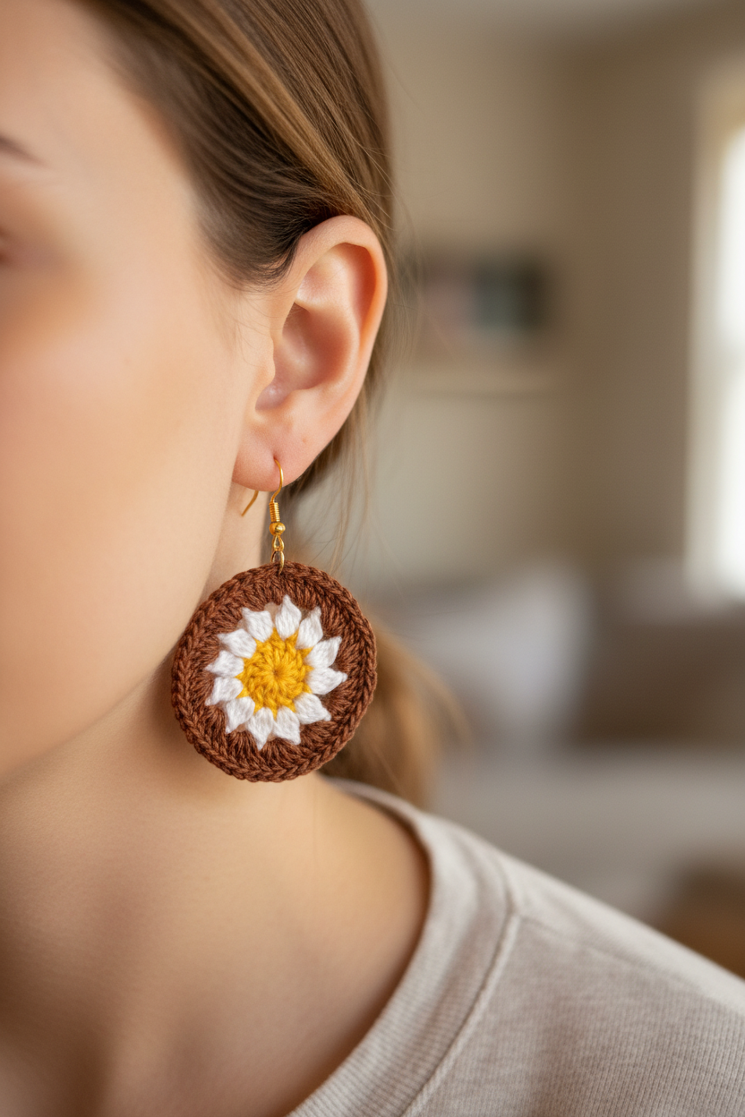 Handmade Crocheted Daisy Earrings