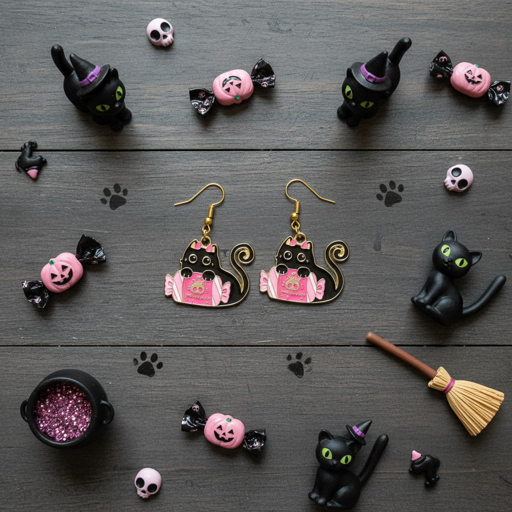 Candy Cat Earrings – Pink Kawaii Kitty Jewelry