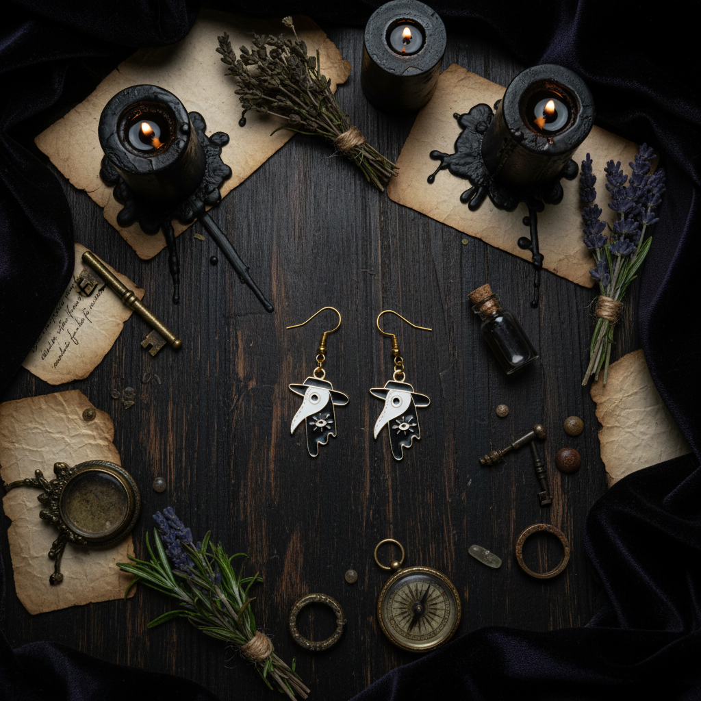 Gothic Plague Doctor Earrings – Witchy Eye Charm Jewelry