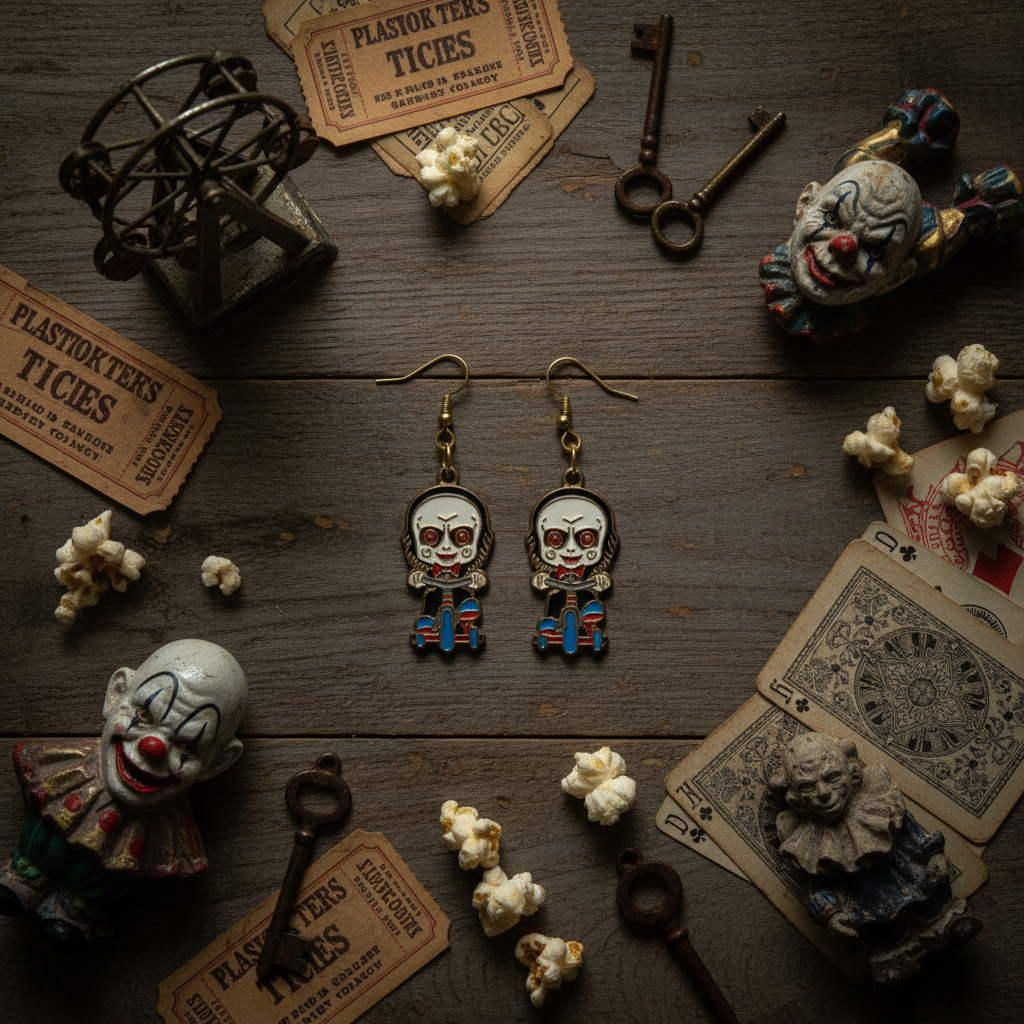 Billy the Puppet Horror Earrings – Tricycle Riding Character Dangle Jewelry