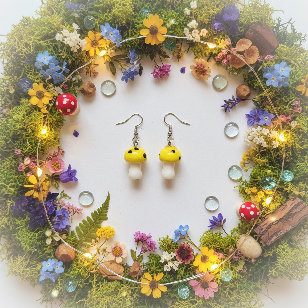 Yellow Glass Mushroom Earrings – Whimsical Woodland Jewelry