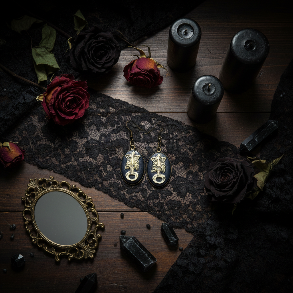 Gothic Skeleton Torso Earrings – Witchy Oval Dangle Jewelry