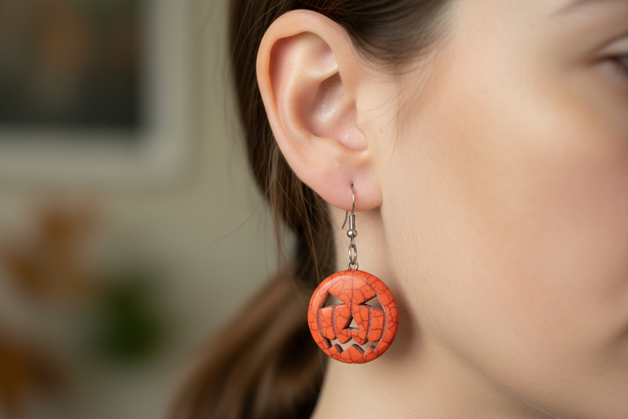Harvest Moon Wooden Pumpkin Earrings