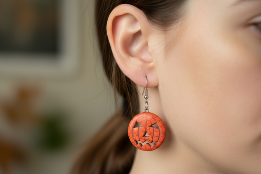 Harvest Moon Wooden Pumpkin Earrings
