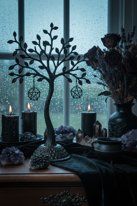 Gothic Pentagram Earrings – Witchy Tree Jewelry Display