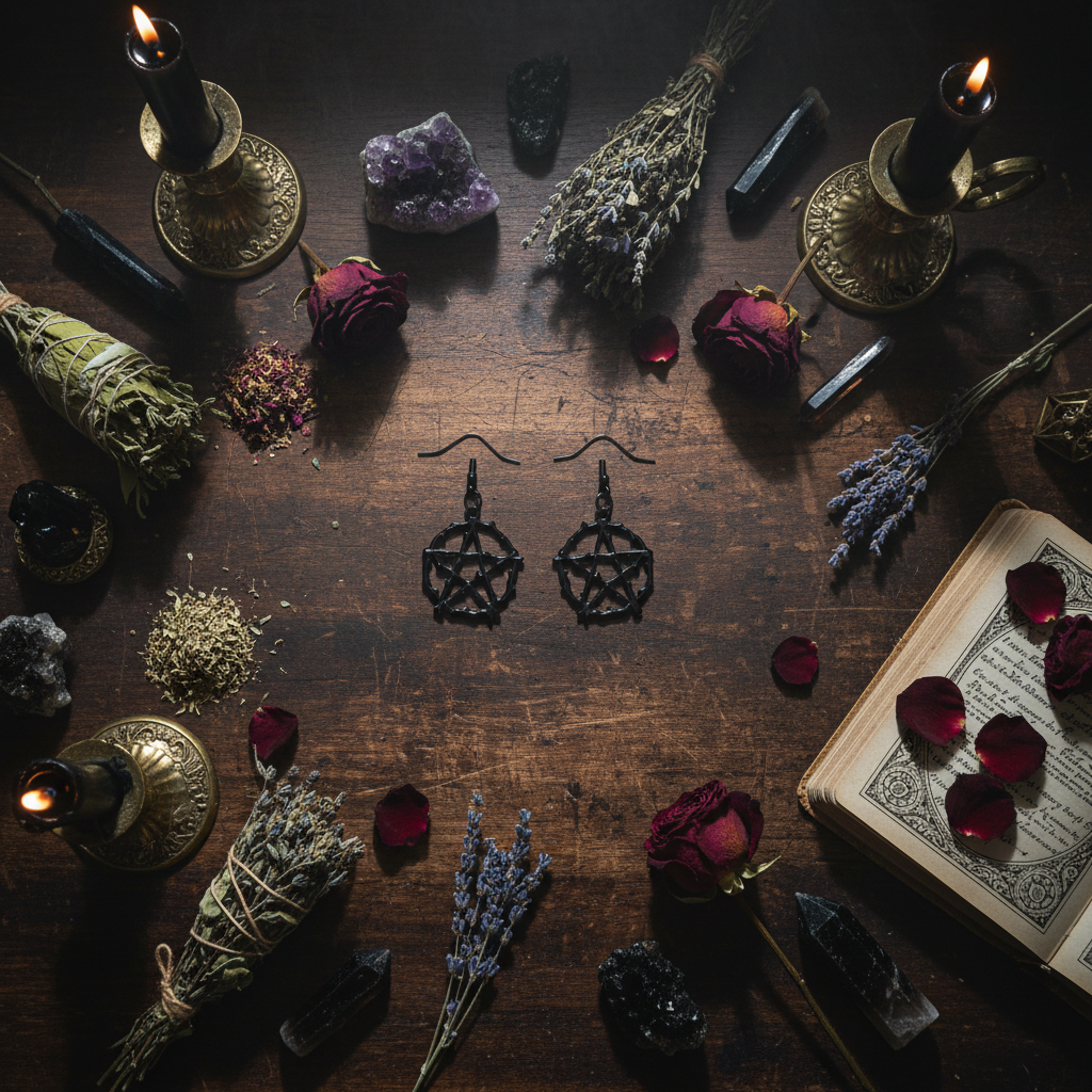 Gothic Pentagram Earrings – Witchy Tree Jewelry Display