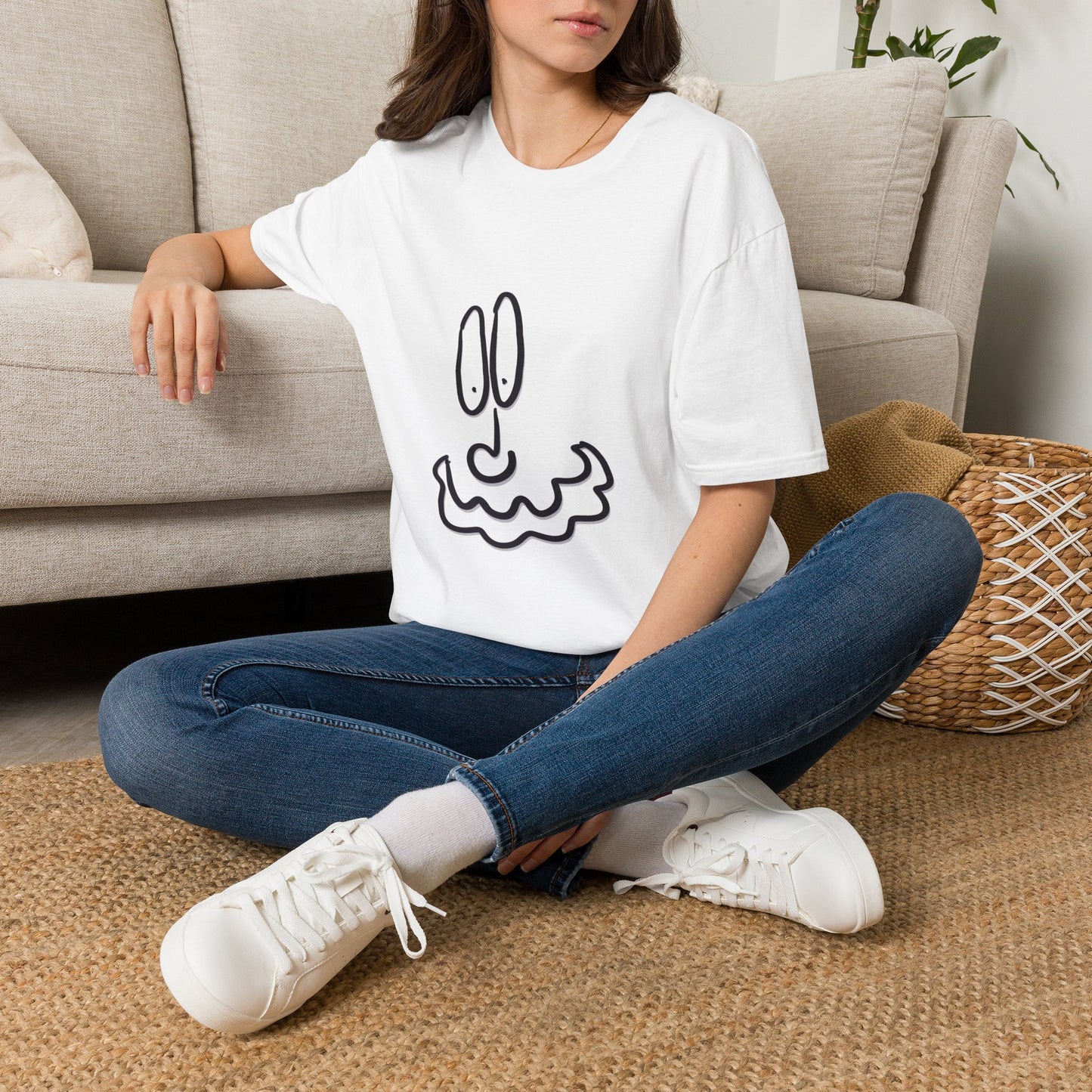 T-Shirt — Minimal Doodle Face Tee (Playful Abstract Line Art)