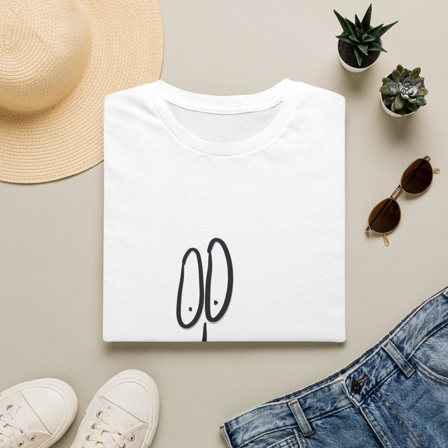 T-Shirt — Minimal Doodle Face Tee (Playful Abstract Line Art)