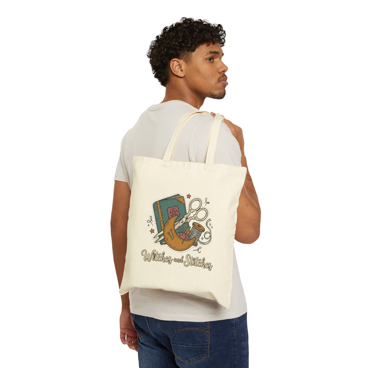 Tote Bag - 'Witches and Stitchers' Embroidered Witchcraft Sewing Tote