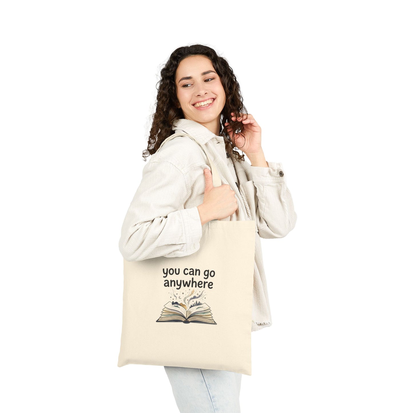 Book Lover Tote Bag - "You Can Go Anywhere" Canvas Book Tote, Readers Gift