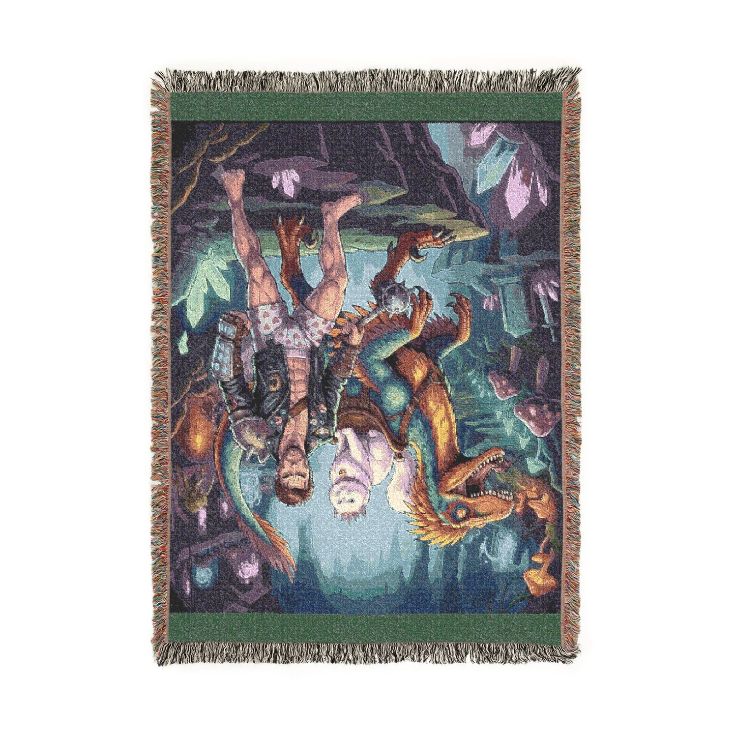 Fantasy Dragon & Warrior Woven Blanket — Pixel Art Medieval Tapestry Throw