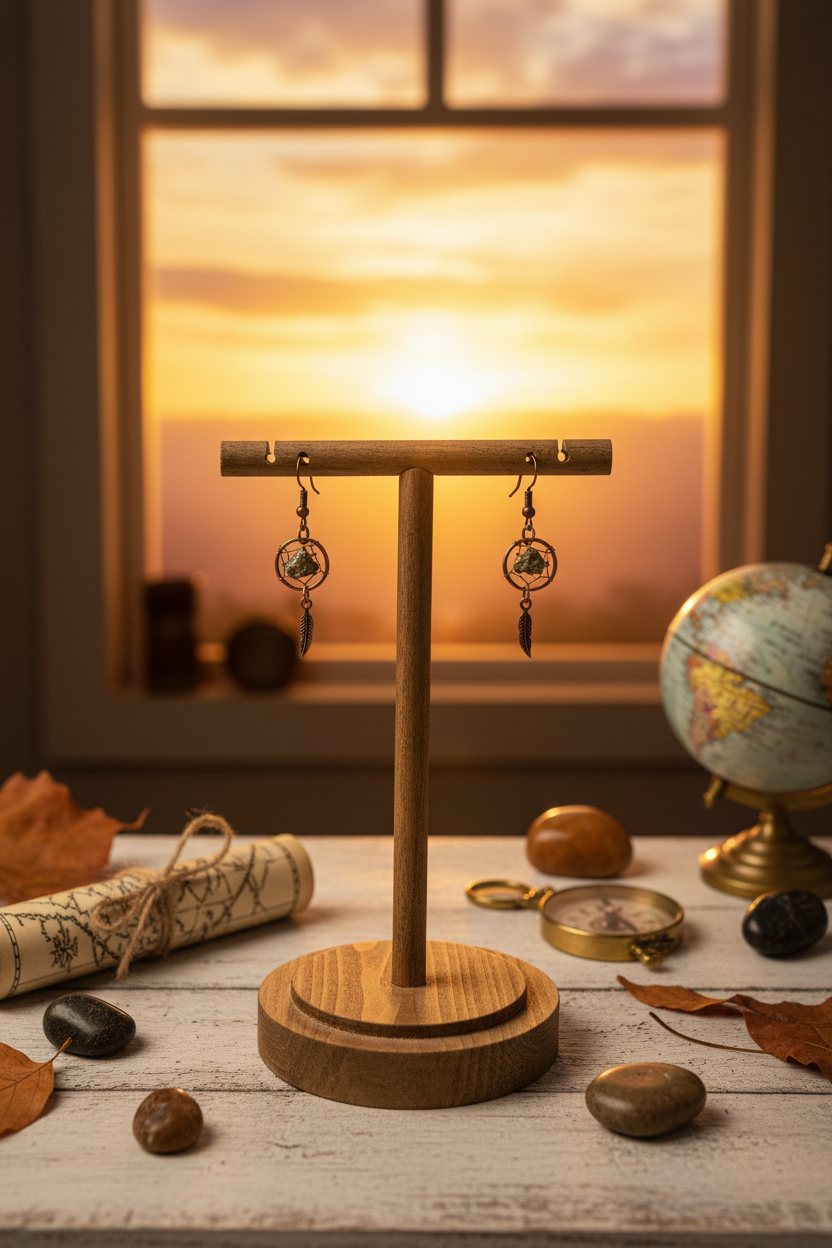 Bronze Dreamcatcher Earrings with Feather Charm – Adventure Jewelry