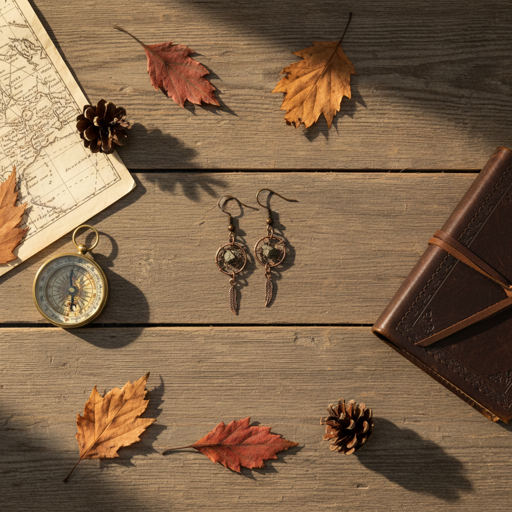 Bronze Dreamcatcher Earrings with Feather Charm – Adventure Jewelry