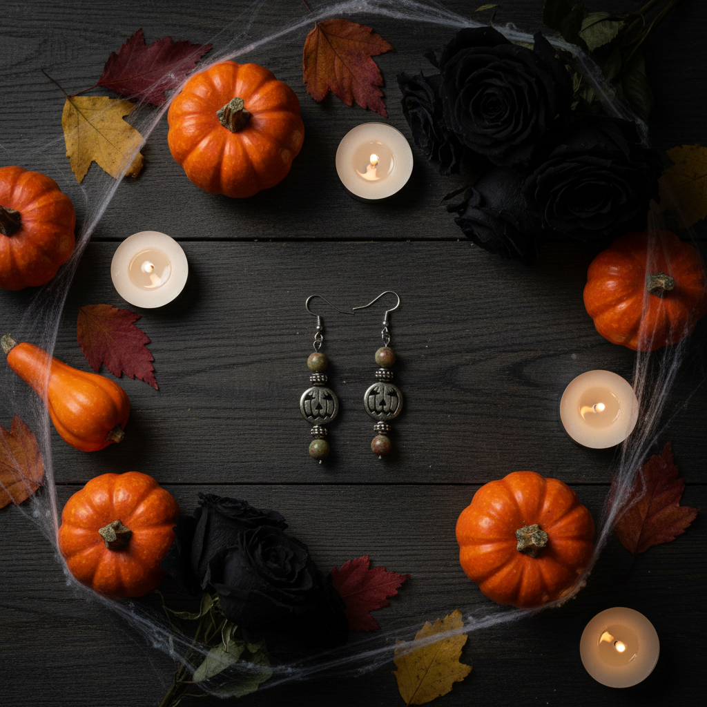 Moss & Moonlight Jack-O'-Lantern Drop Earrings