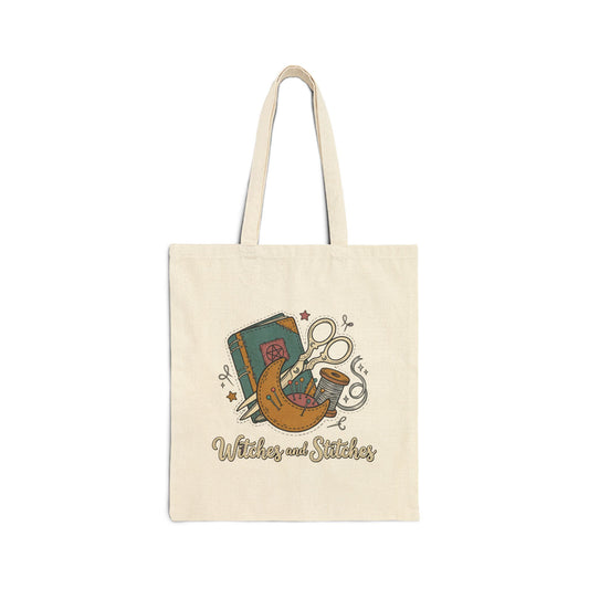 Tote Bag - 'Witches and Stitchers' Embroidered Witchcraft Sewing Tote
