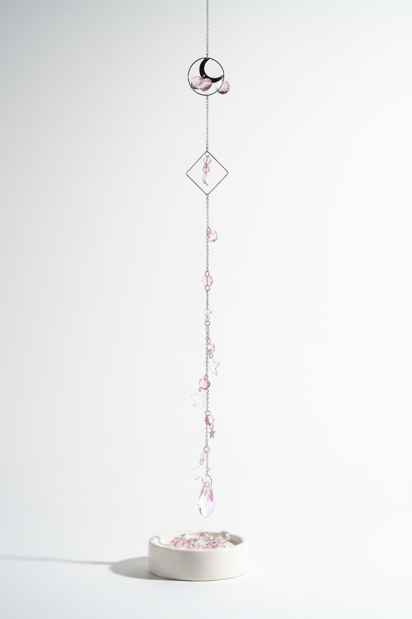 Light Purple Sun Catcher with Charms, Crystal Window Decor