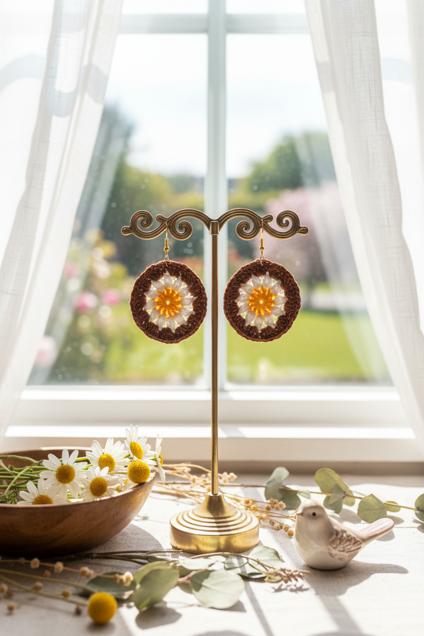 Handmade Crocheted Daisy Earrings