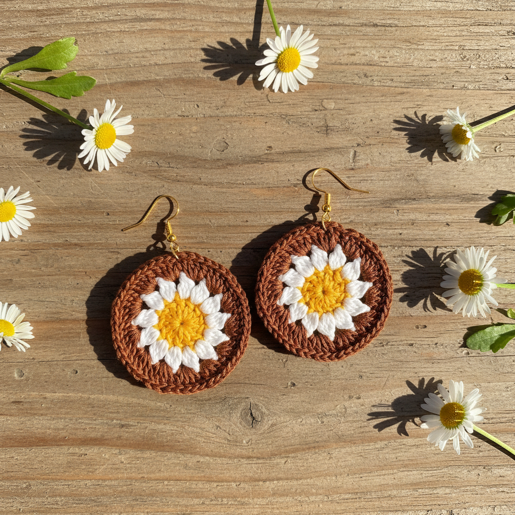 Handmade Crocheted Daisy Earrings