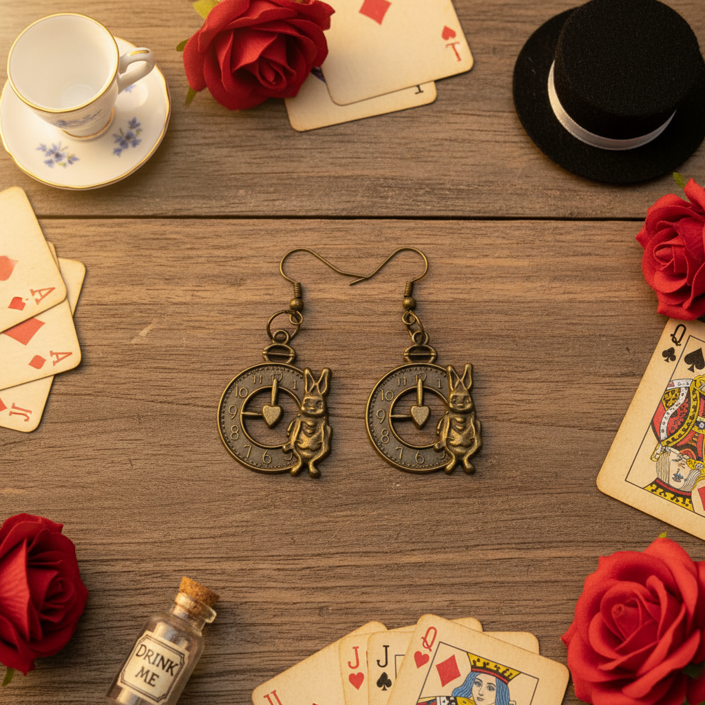 White Rabbit Alice in Wonderland Earrings – Whimsical Storybook Jewelry