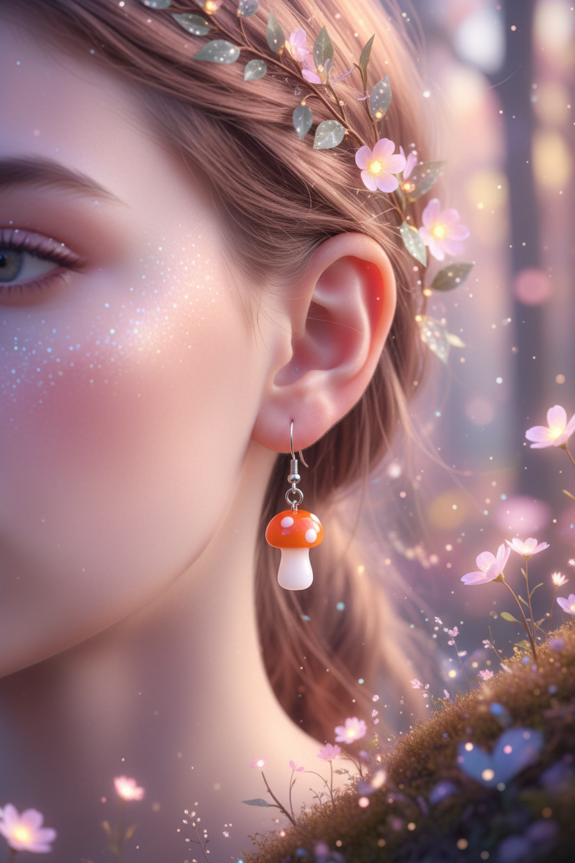 Orange Glass Mushroom Earrings – Whimsical Woodland Jewelry