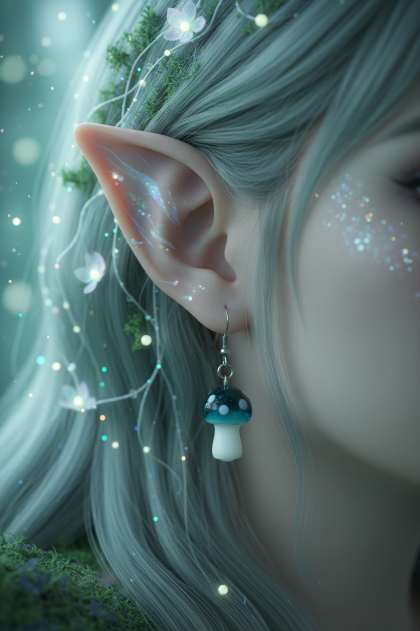 Blue Glass Mushroom Earrings – Whimsical Fairy Garden Jewelry