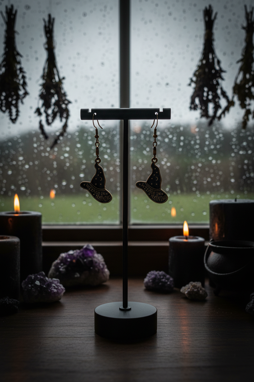 Witchy Wizard Hat Earrings: Gothic, Magical Jewelry