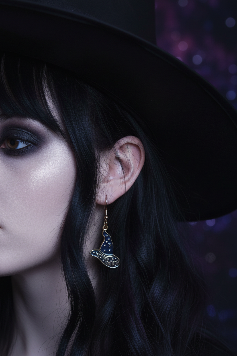 Witchy Wizard Hat Earrings: Gothic, Magical Jewelry