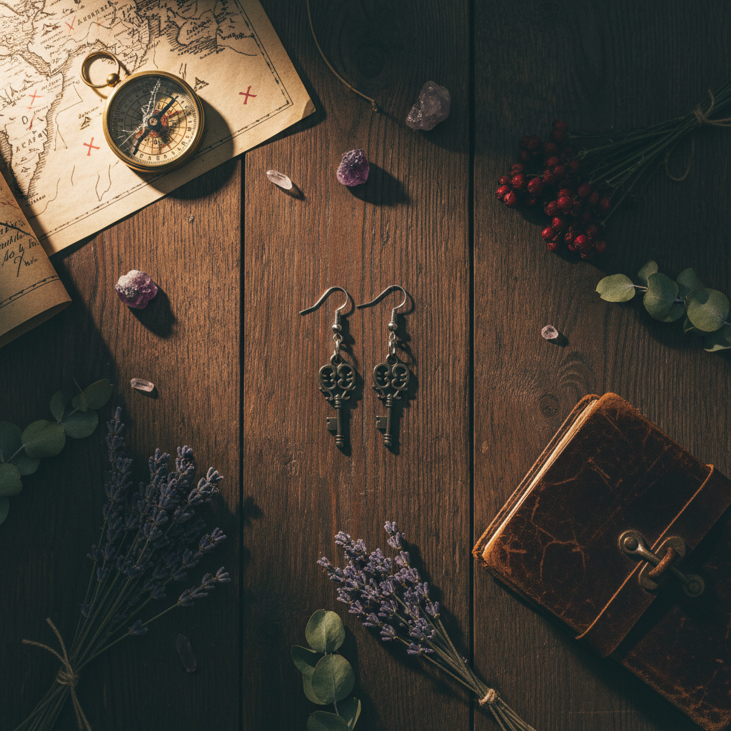Silver Skeleton Key Earrings – Antique Style Dangle Jewelry