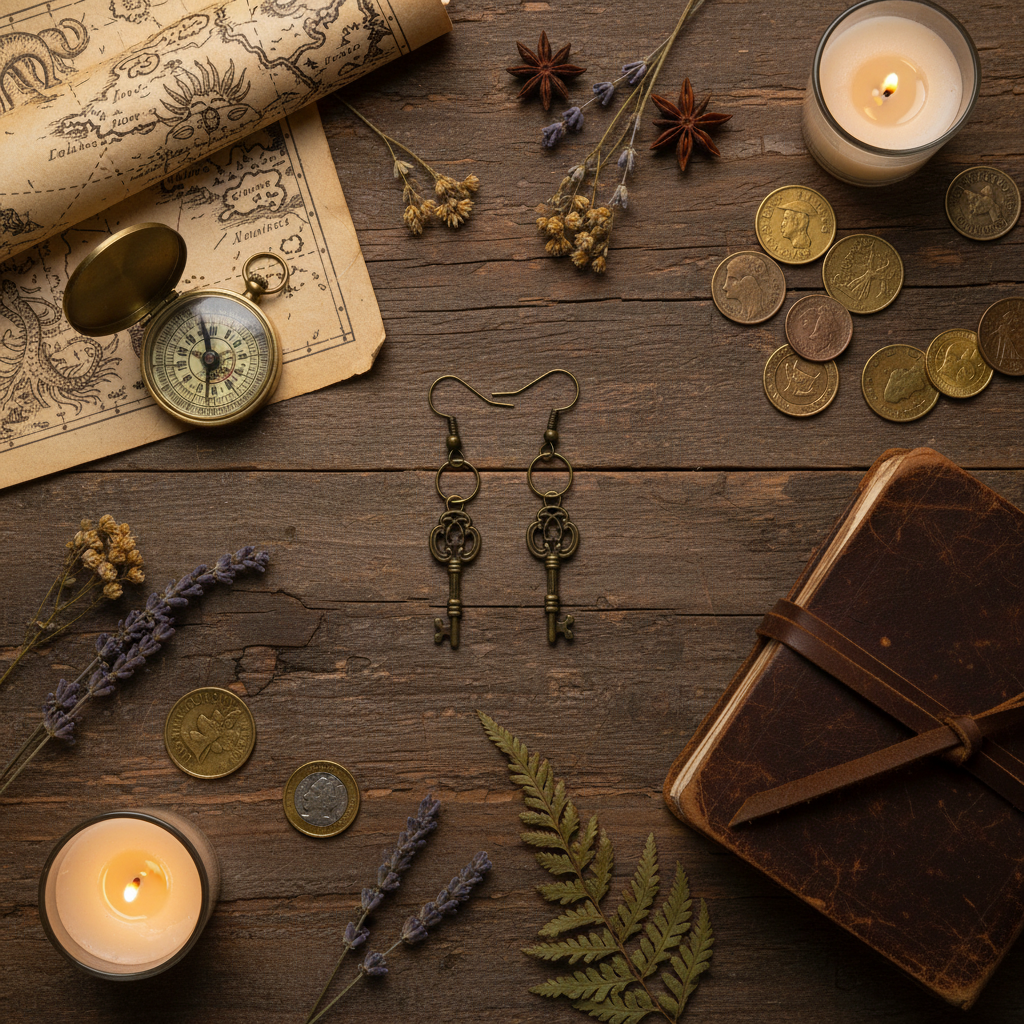 Brass Skeleton Key Earrings – Vintage Adventure Jewelry