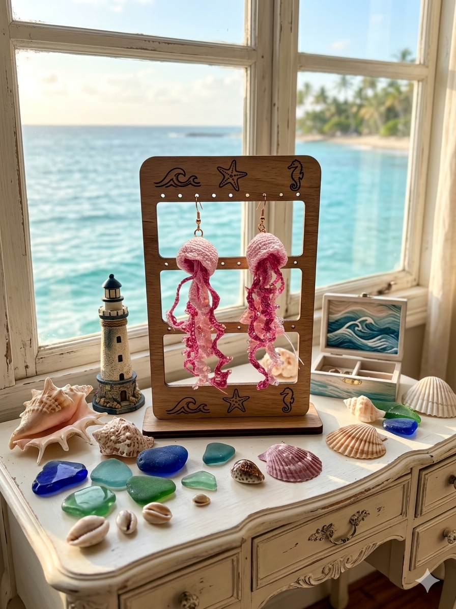 Crocheted Pink Jellyfish Earrings – Whimsical Ocean Jewelry