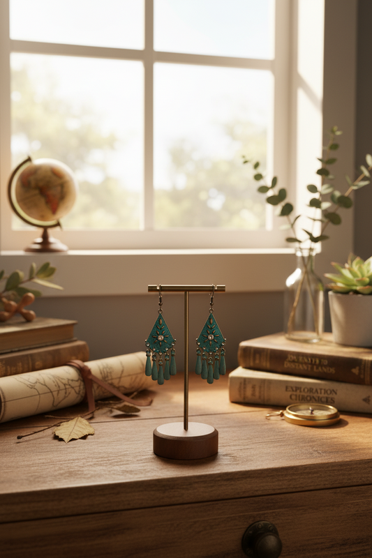 Turquoise Dangle Earrings with Tassels – Bohemian Style Jewelry