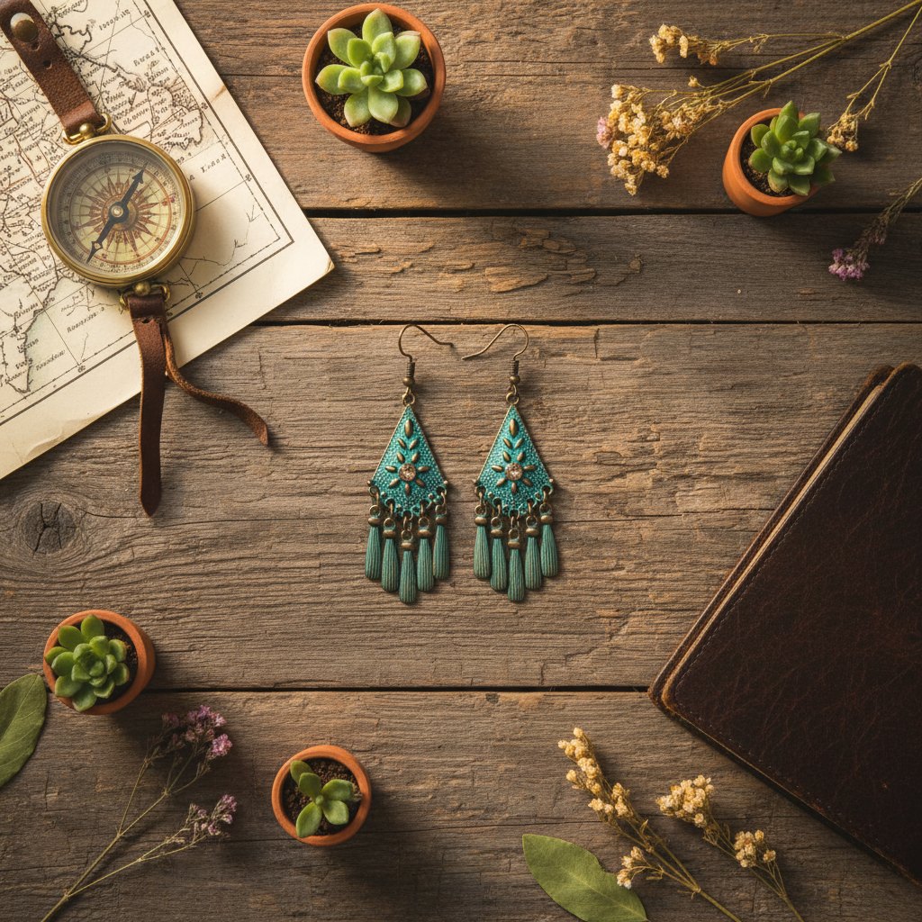 Turquoise Dangle Earrings with Tassels – Bohemian Style Jewelry