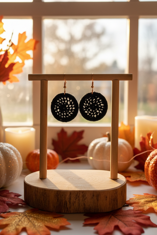 Crocheted Black Hoop Earrings – Small Round Jewelry