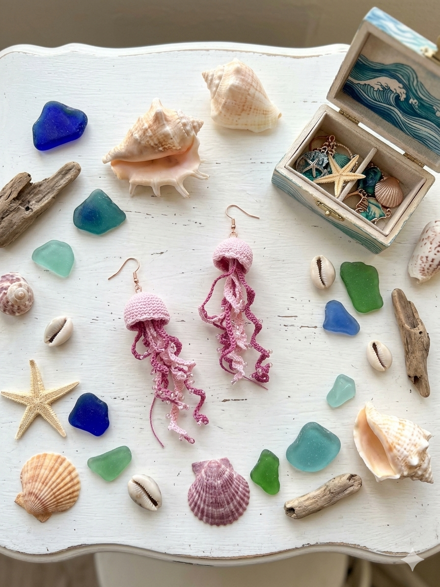 Crocheted Pink Jellyfish Earrings – Whimsical Ocean Jewelry