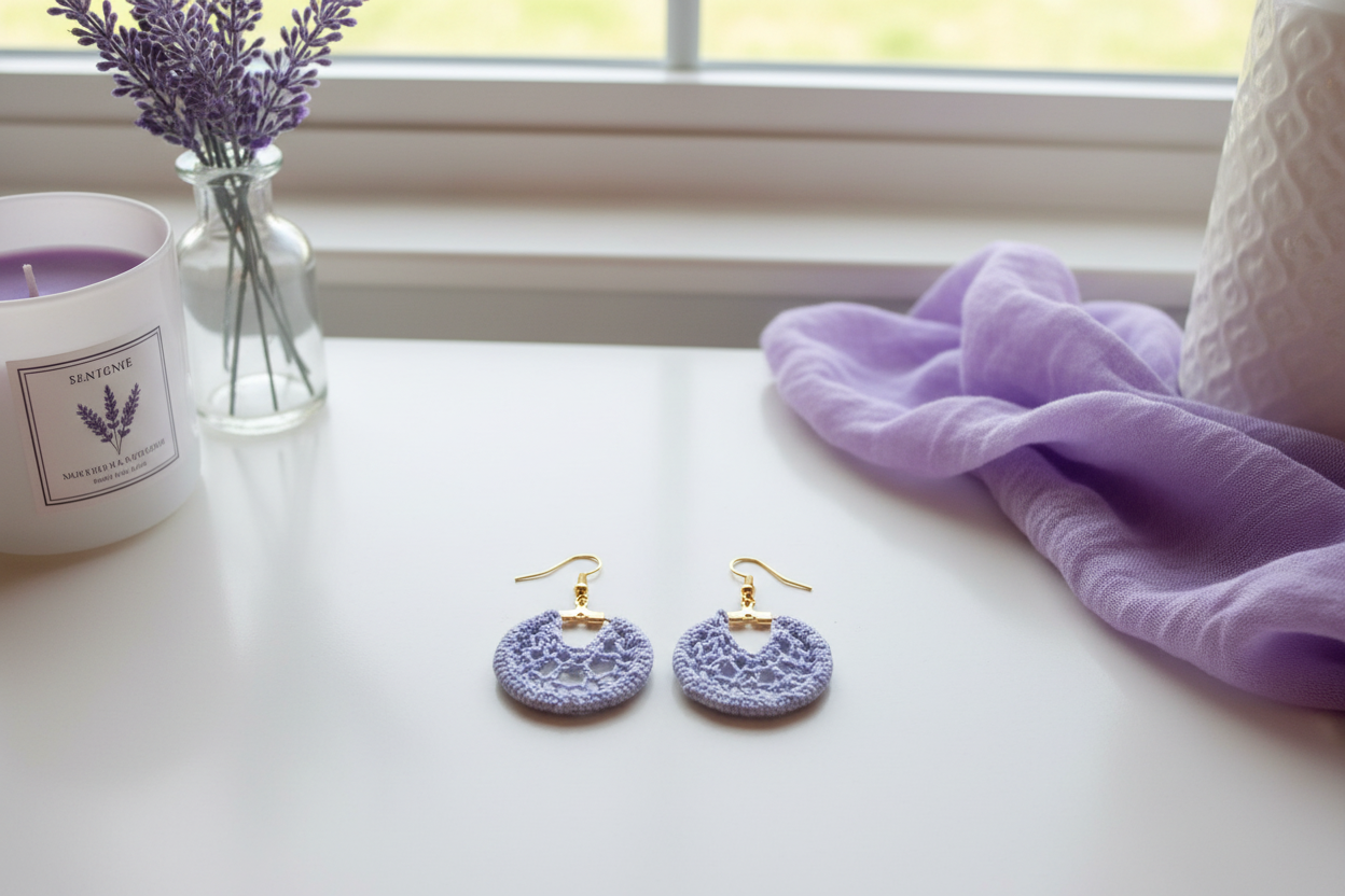 Crocheted Small Hoop Earrings – Lavender Lace Jewelry