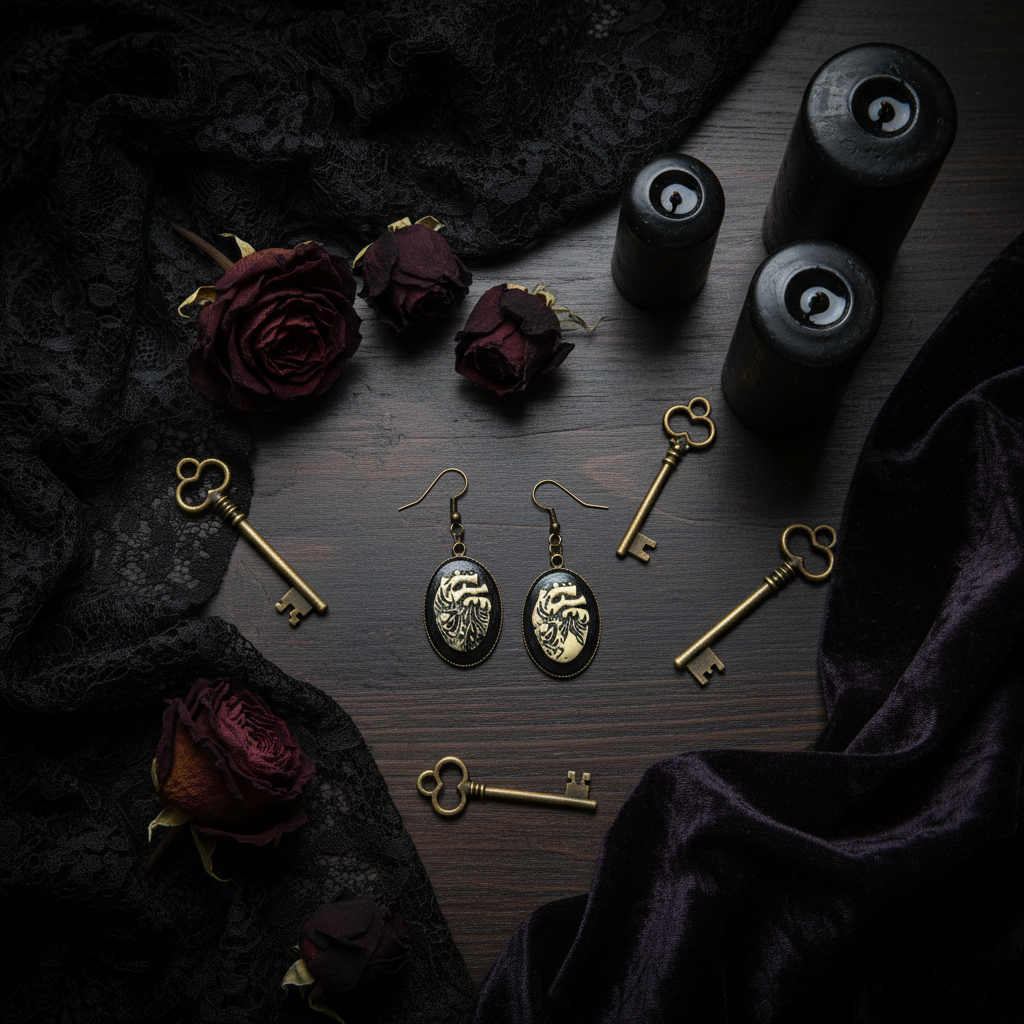Gothic Fossilized Heart Earrings – Witchy Anatomical Jewelry