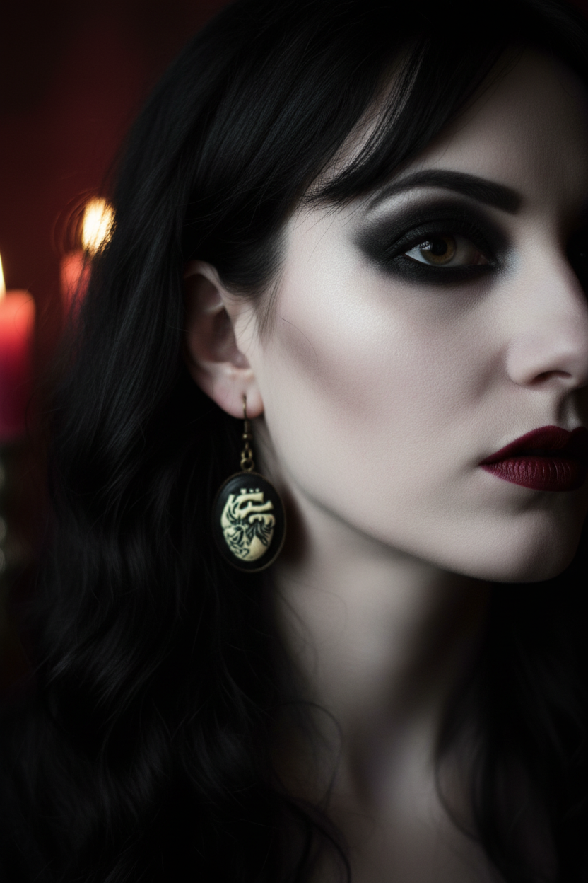 Gothic Fossilized Heart Earrings – Witchy Anatomical Jewelry