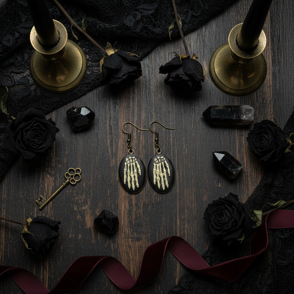 Gothic Skeleton Hand Earrings – Witchy Fossilized Jewelry