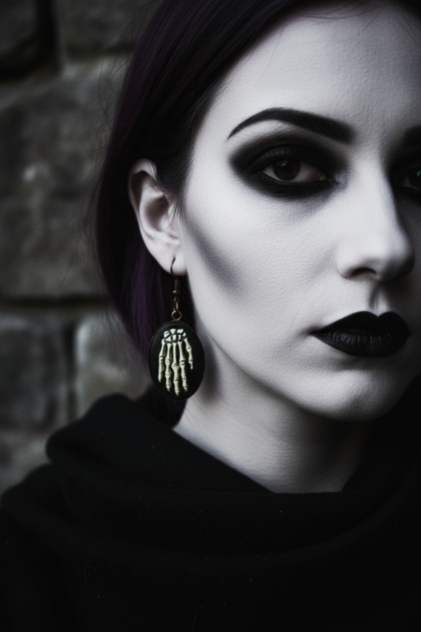 Gothic Skeleton Hand Earrings – Witchy Fossilized Jewelry