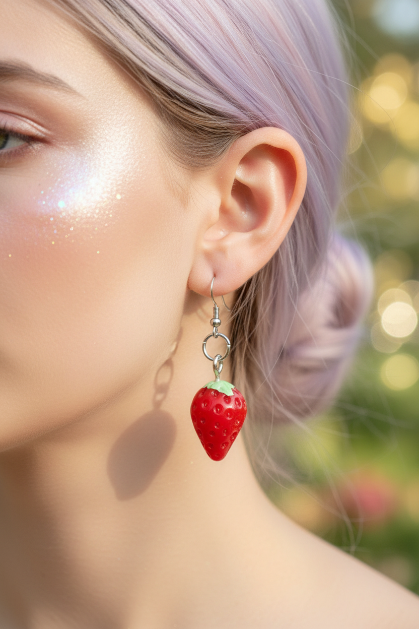 Red Strawberry Earrings – Whimsical Fairycore Jewelry