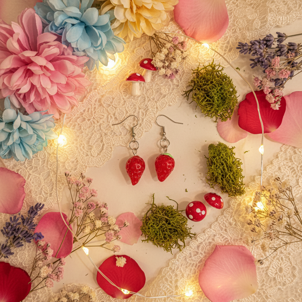 Red Strawberry Earrings – Whimsical Fairycore Jewelry