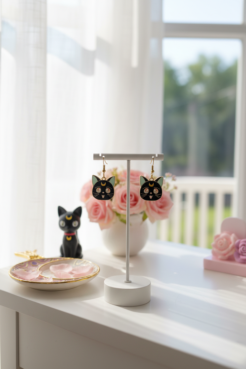 Sailor Moon Luna Cat Earrings – Enamel Kitty Jewelry