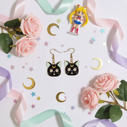 Sailor Moon Luna Cat Earrings – Enamel Kitty Jewelry