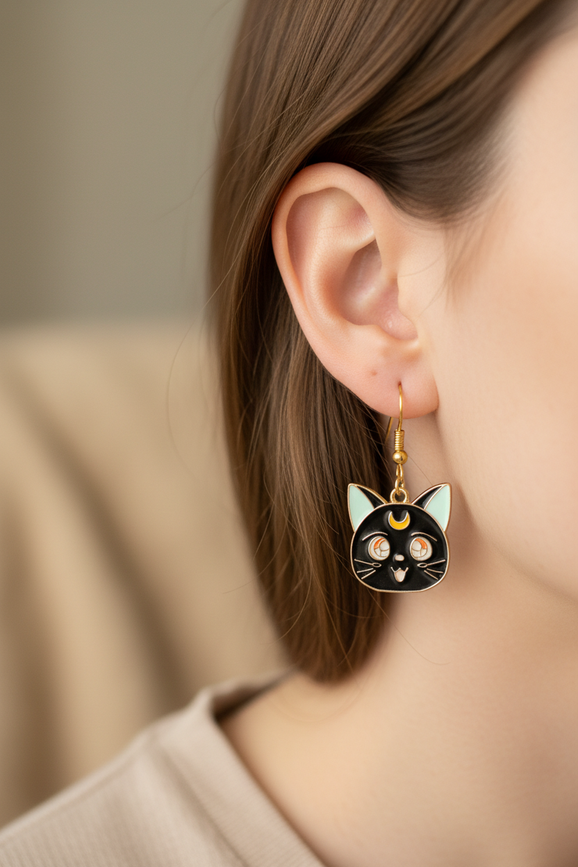 Sailor Moon Luna Cat Earrings – Enamel Kitty Jewelry