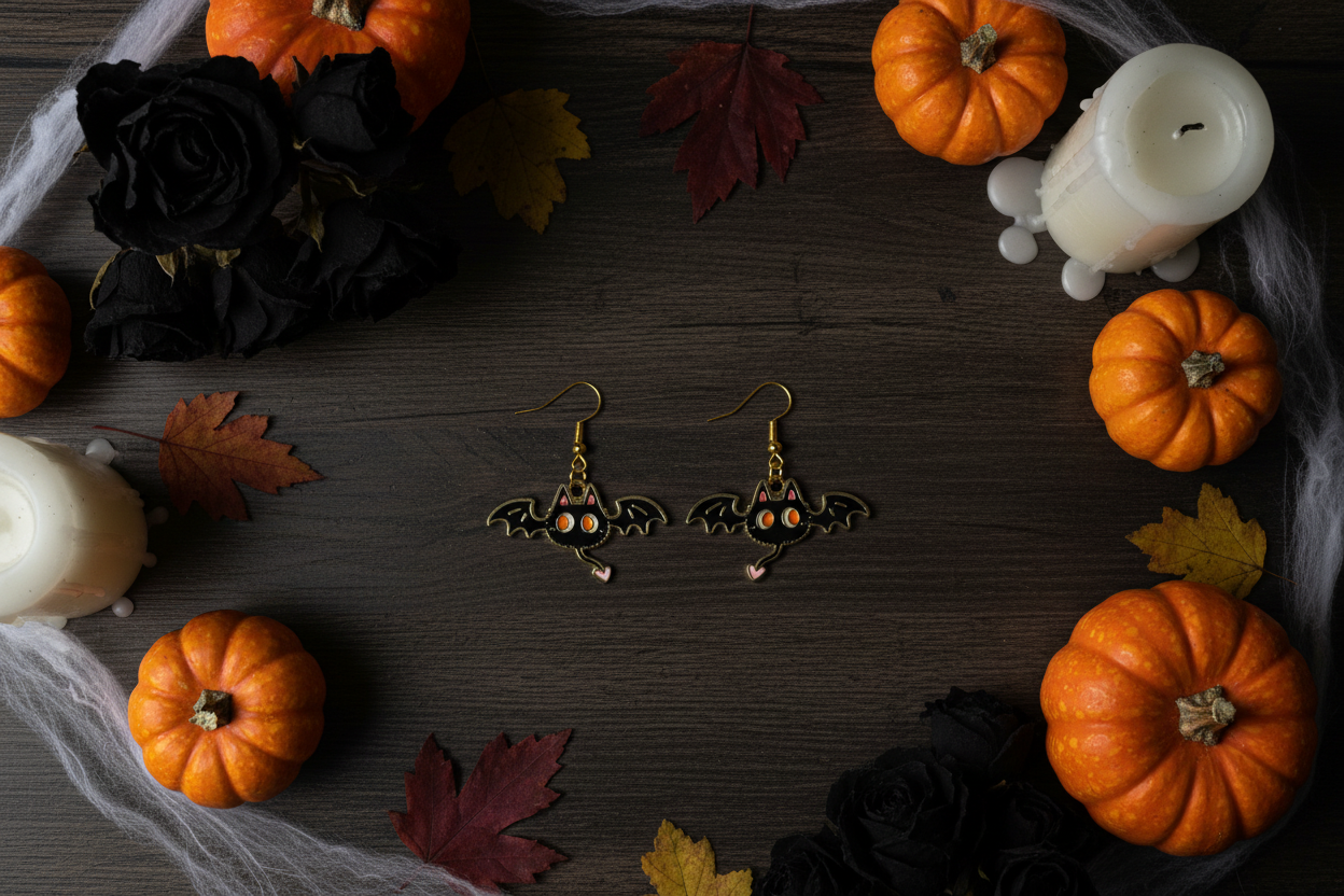 Title: Midnight Winged Familiar Earrings