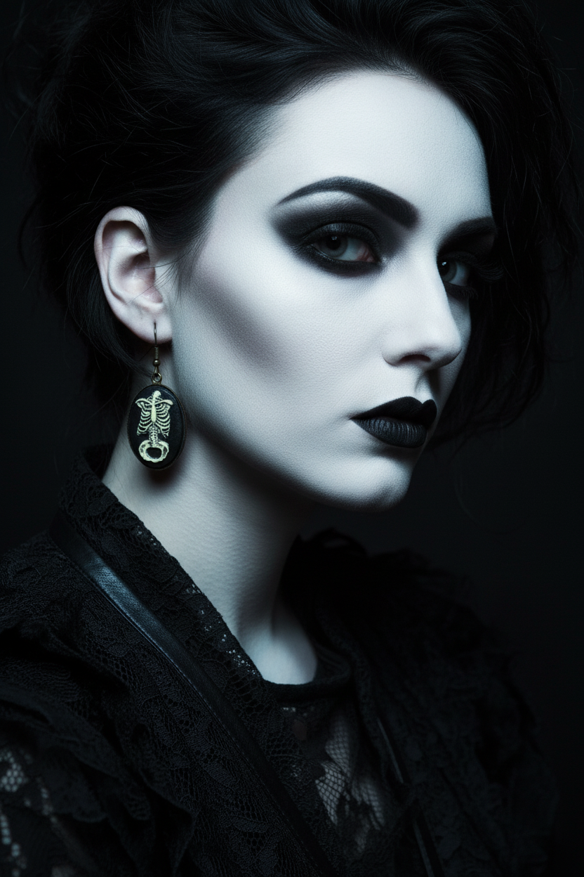 Gothic Skeleton Torso Earrings – Witchy Oval Dangle Jewelry